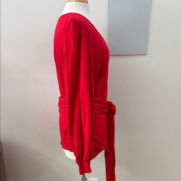 Halogen Red Wrap Blouse with Tie Detail - Picture 6 of 12